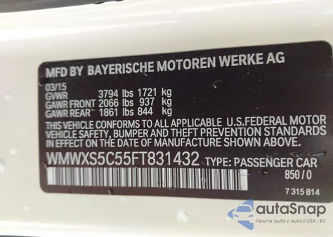 2015 Mini Hardtop Cooper from USA, damaged, VIN WMWXS5C55FT831432